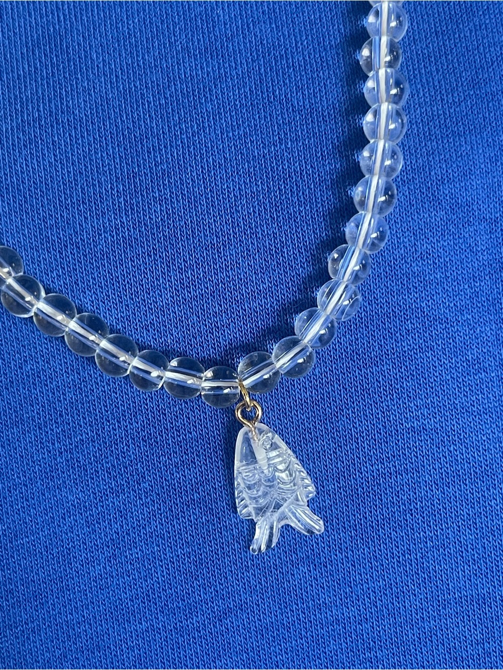 Clear Beaded Necklace with Fish Pendant